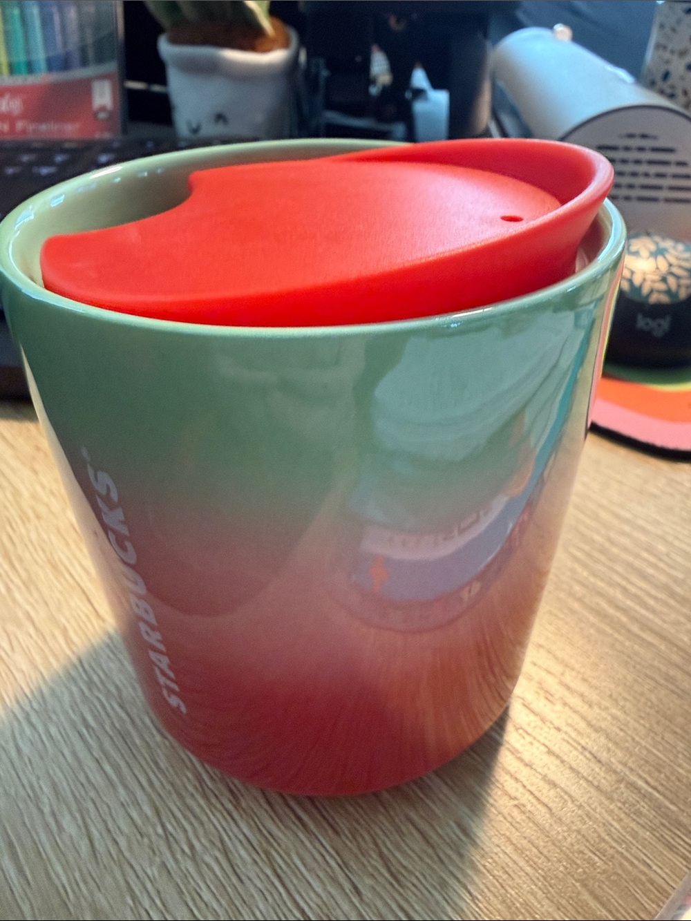 Starbucks 2020 Mint Green to Coral Red Ombre Ceramic Cup